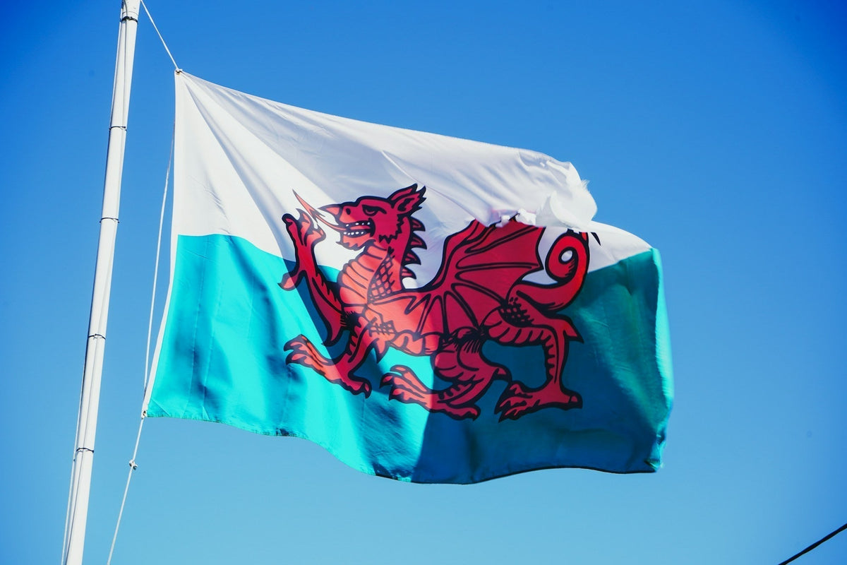 The Welsh flag, Y Ddraig Goch, representing Welsh clothing brands and identity