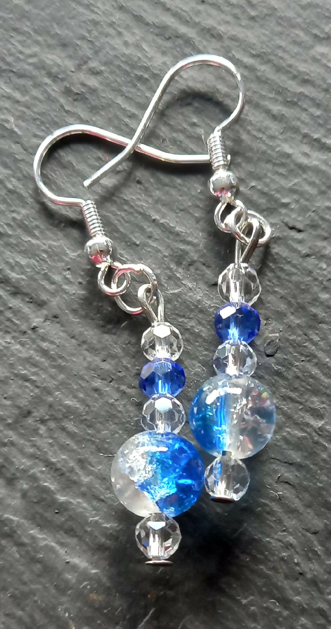 Earrings - Blue Crackle Beads