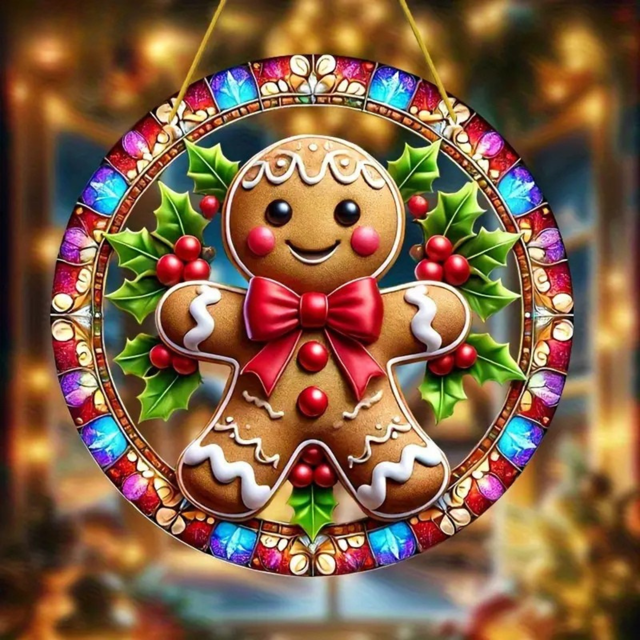 Gingerbread Man Christmas Suncatcher Acrylic Hanging Ornament