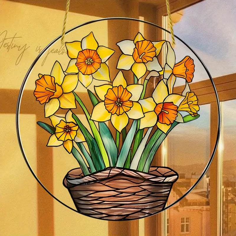 Spring Daffodils Acrylic Stained Glass Effect Suncatcher