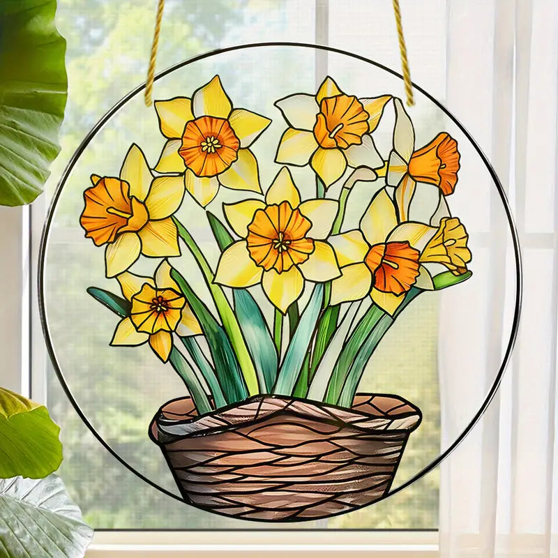 Spring Daffodils Acrylic Stained Glass Effect Suncatcher
