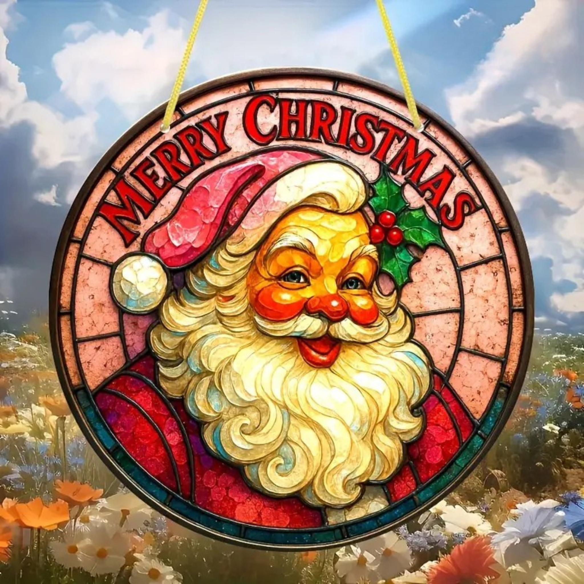 Merry Christmas Santa Face Suncatcher Acrylic Hanging Ornament