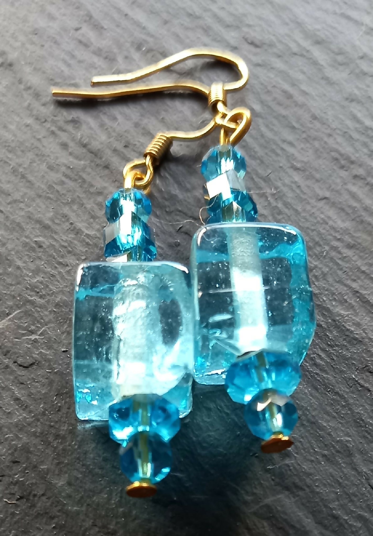 Earrings - Blue Cube Beads