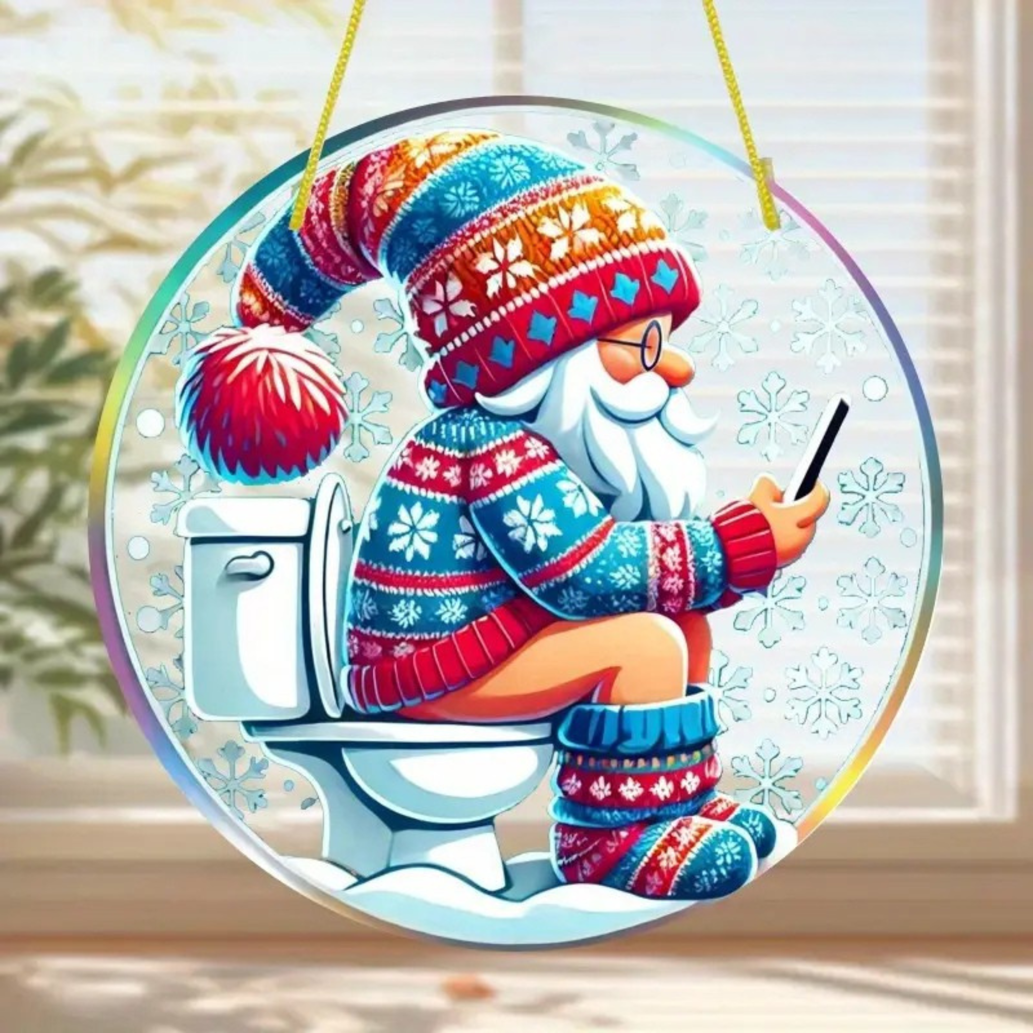 Santa’s Bathroom Break – Funny Christmas Suncatcher