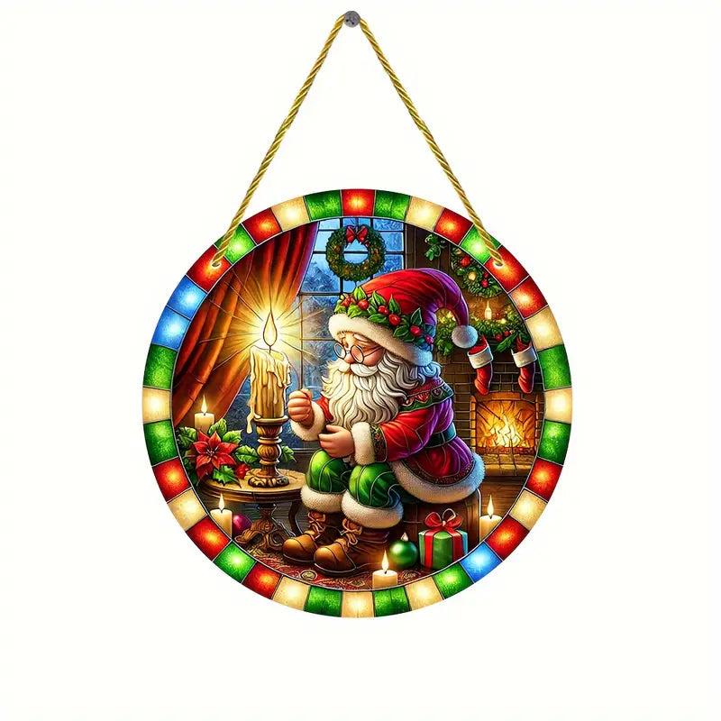 Santa Gnome & Candle Suncatcher Acrylic Hanging Ornament