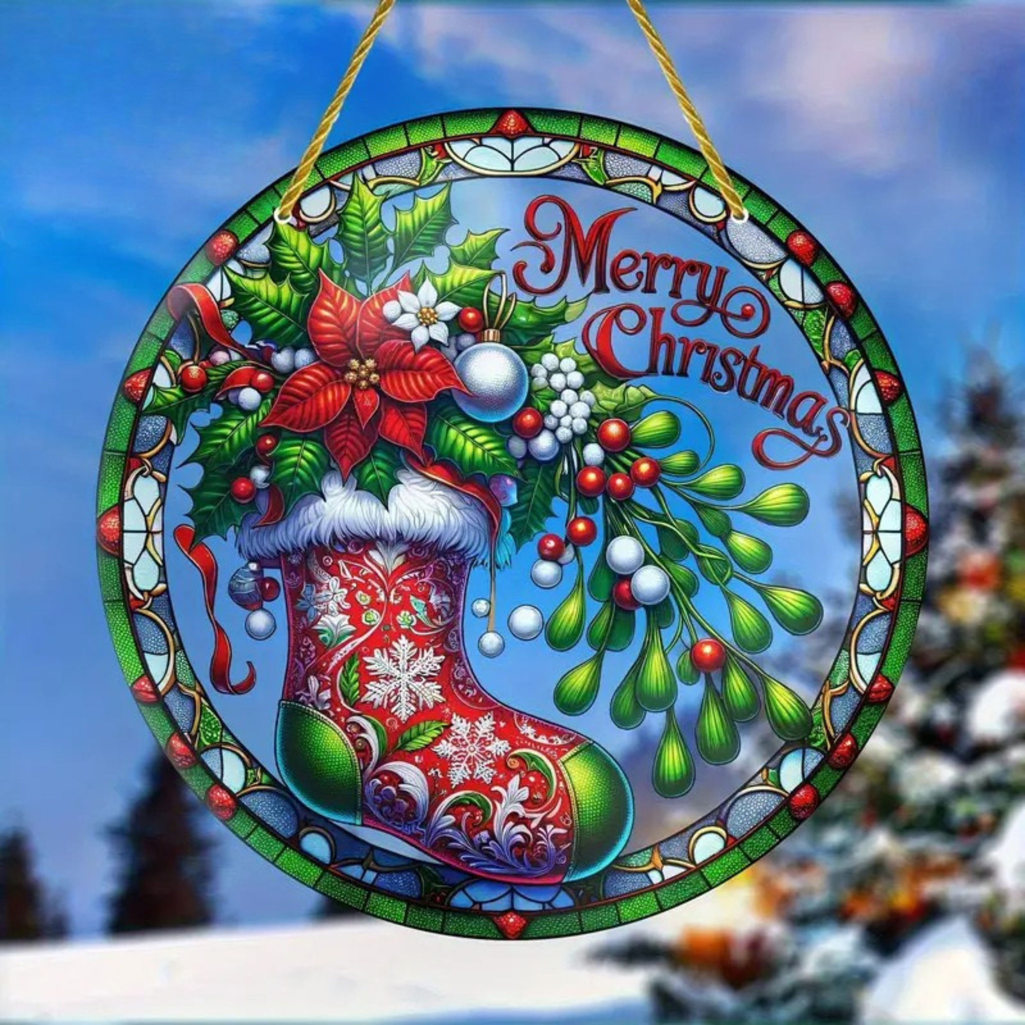 Christmas Stocking Suncatcher Acrylic Hanging Ornament