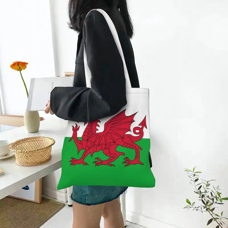 Welsh flag tote bag full print canvas shopper with white straps