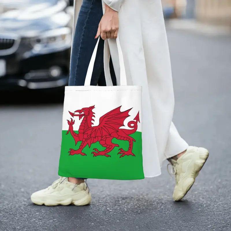 Welsh flag tote bag full print canvas shopper with white straps