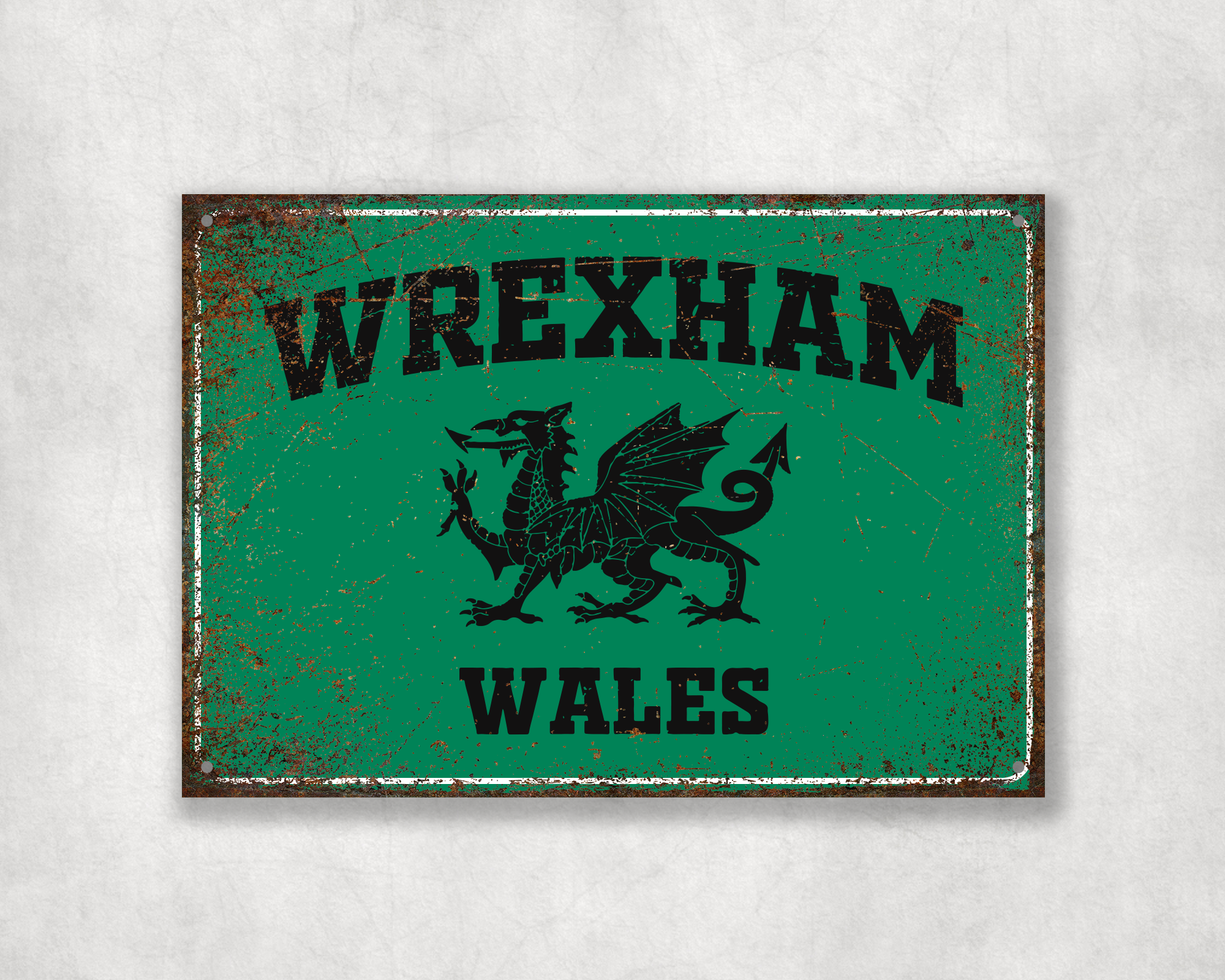Wrexham Wales metal street sign, alternate view, by Made in Cymru