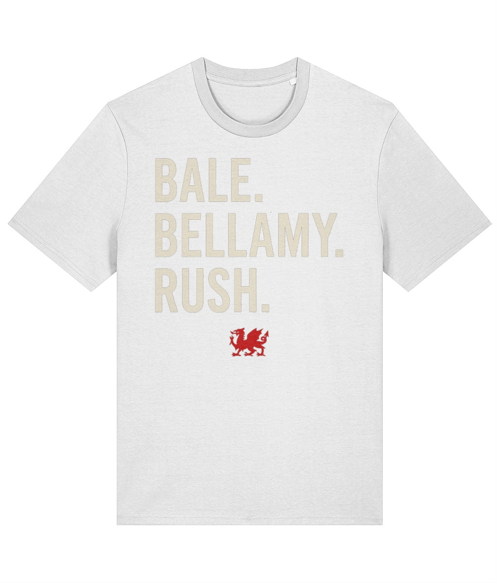 Made in Cymru Bale Bellamy Rush Welsh football T-shirt in White – organic cotton