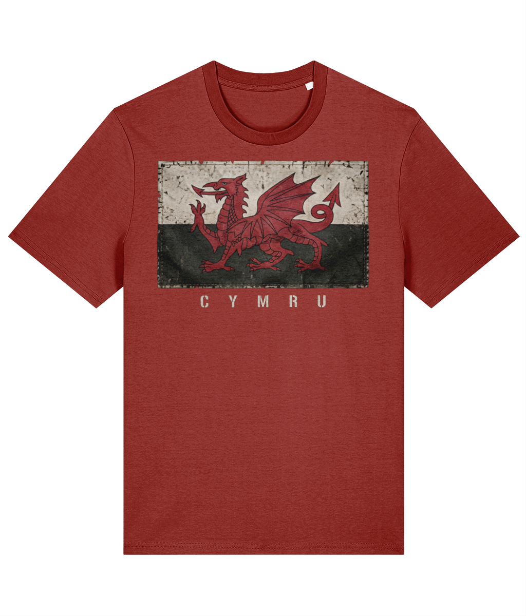 Made in Cymru Baner Cymru Welsh T-Shirt in Earthy Red