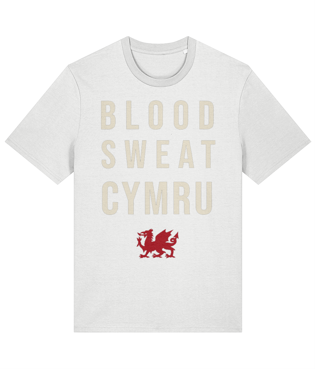 Blood, Sweat, Cymru T-Shirt in White — Made in Cymru