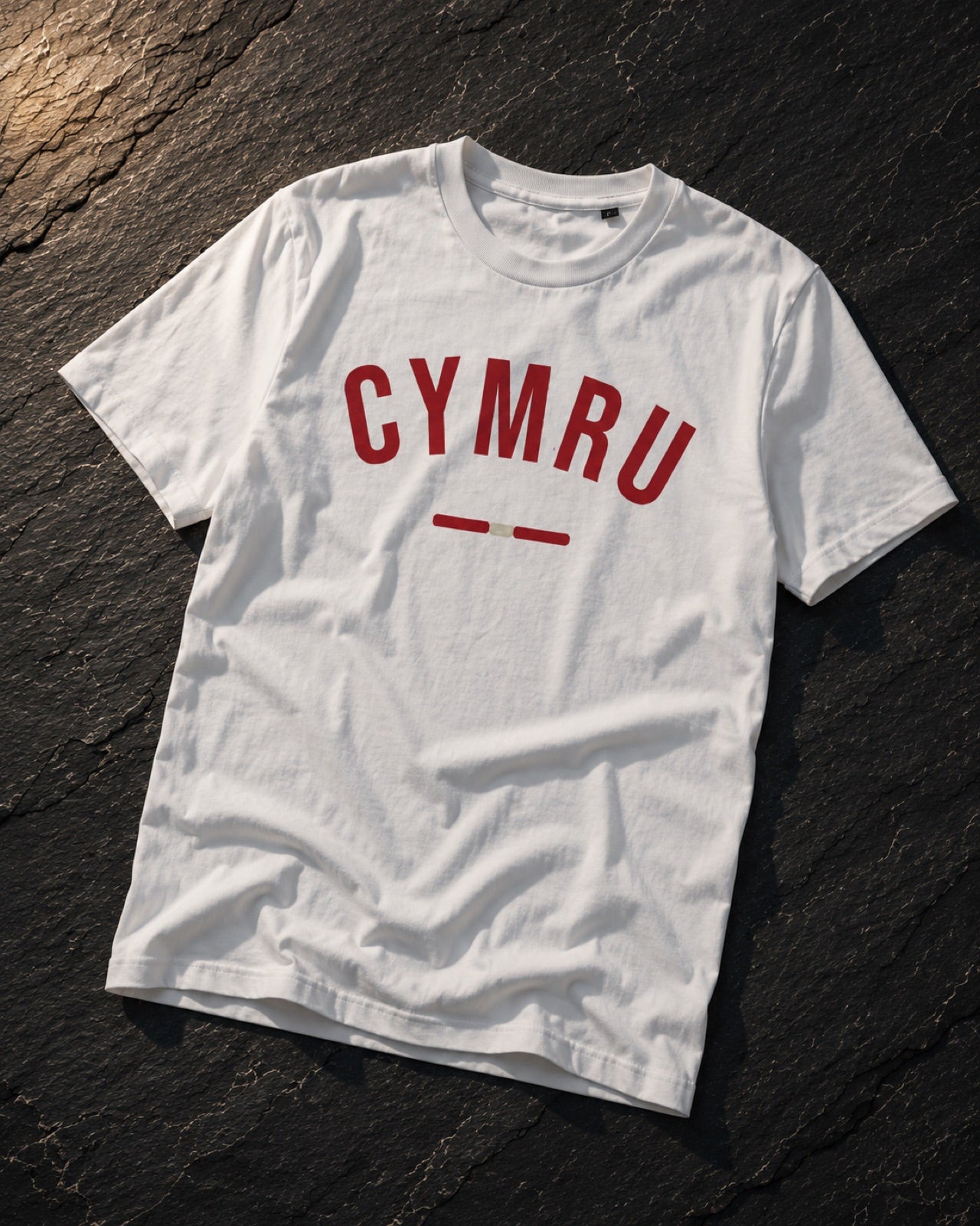 Cymru Welsh t-shirt in white with red print, Made in Cymru