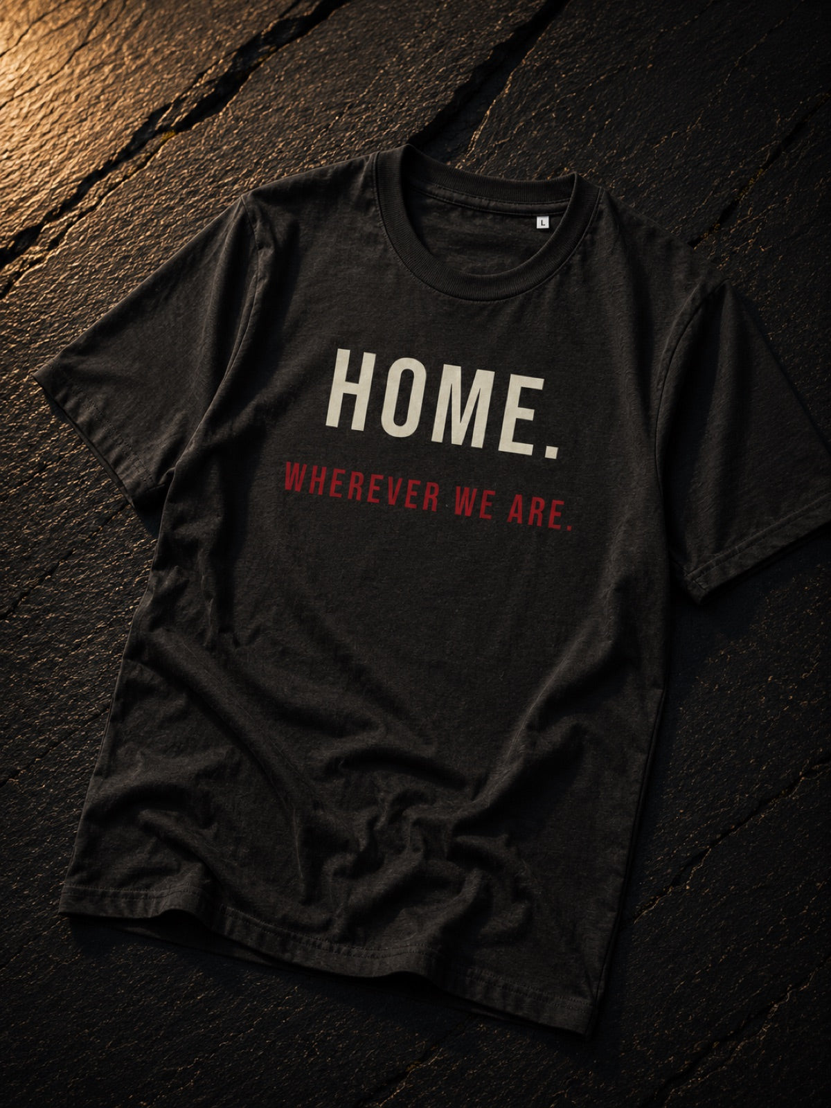 Home Wherever We Are Welsh t-shirt in black, Made in Cymru