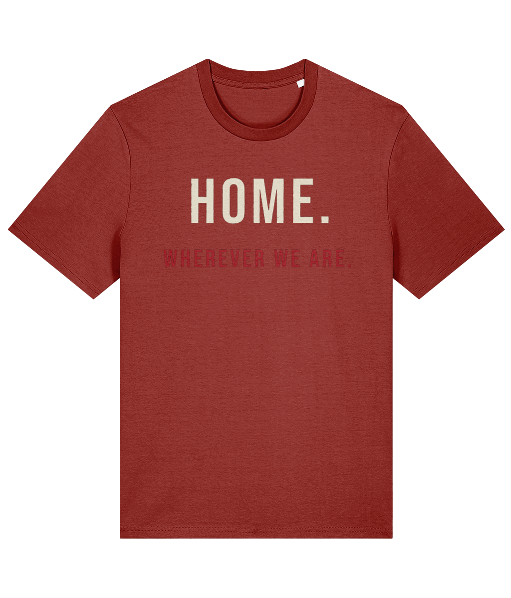 Made in Cymru Home Wherever We Are Welsh T-shirt in Earthy Red, organic cotton