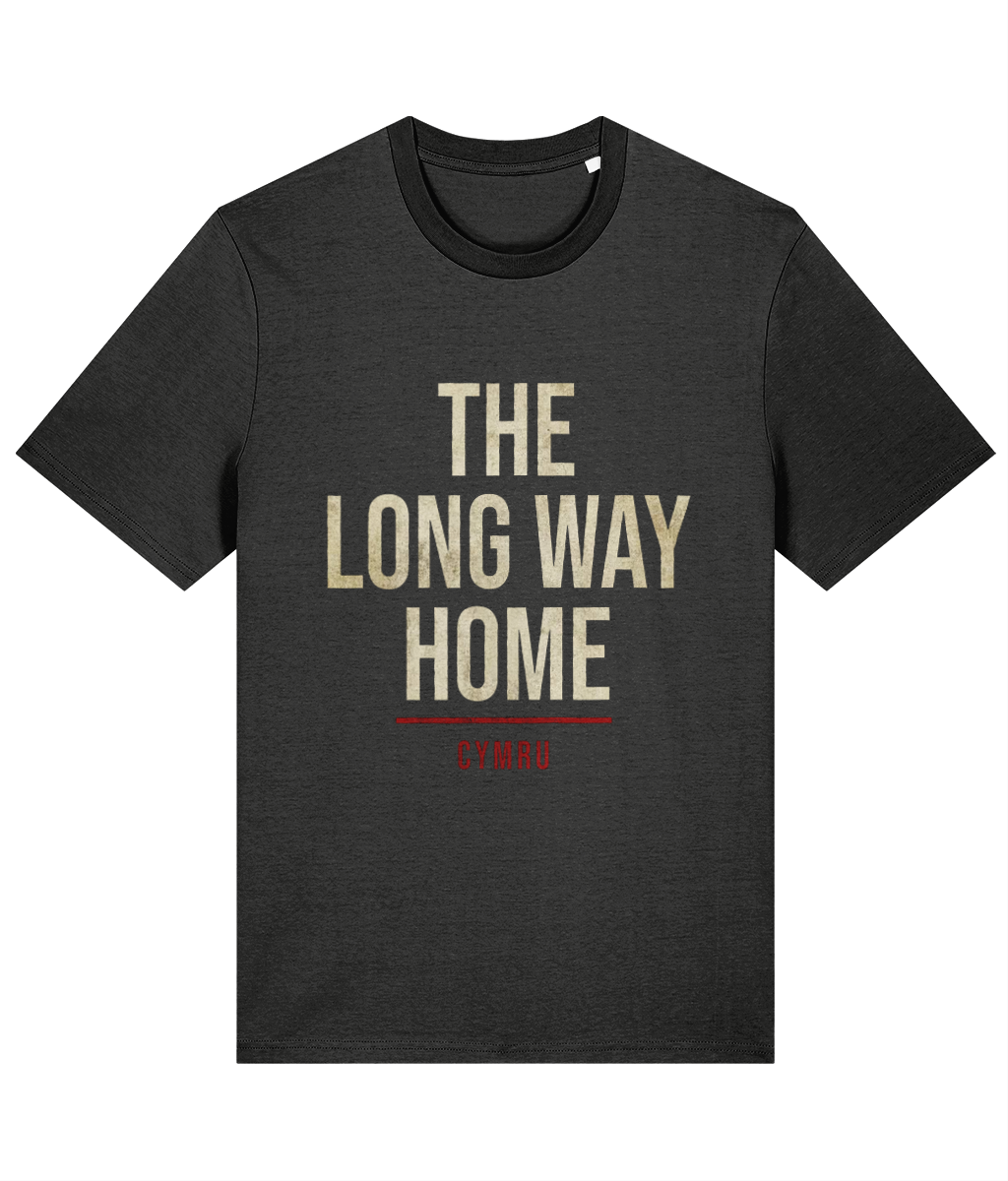 Made in Cymru Long Way Home Welsh T-Shirt in Dark Heather Grey – organic cotton