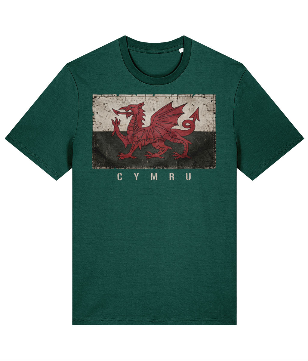 Made in Cymru Baner Cymru Welsh T-Shirt in Glazed Green