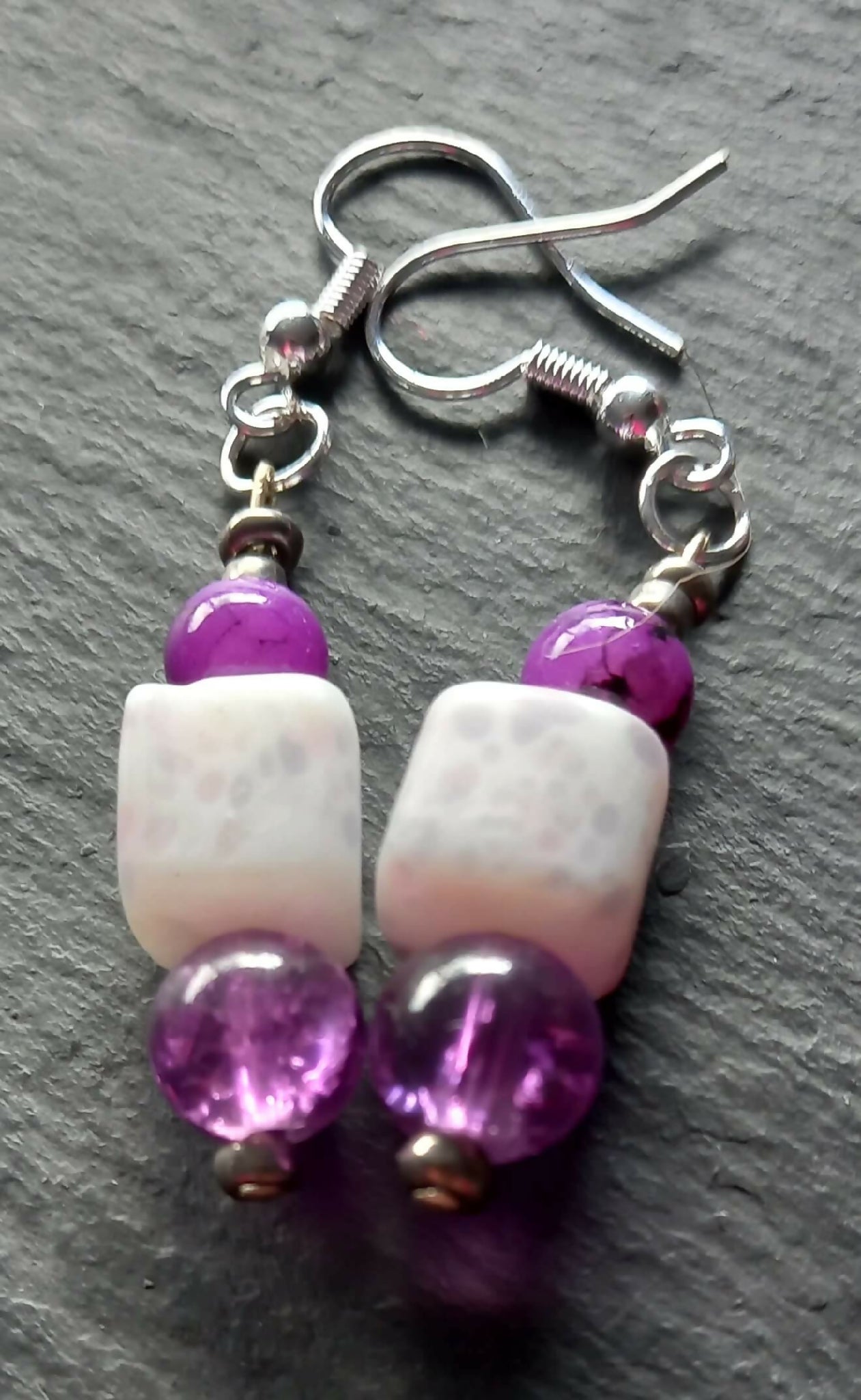 Earrings - Purple and White Cubes
