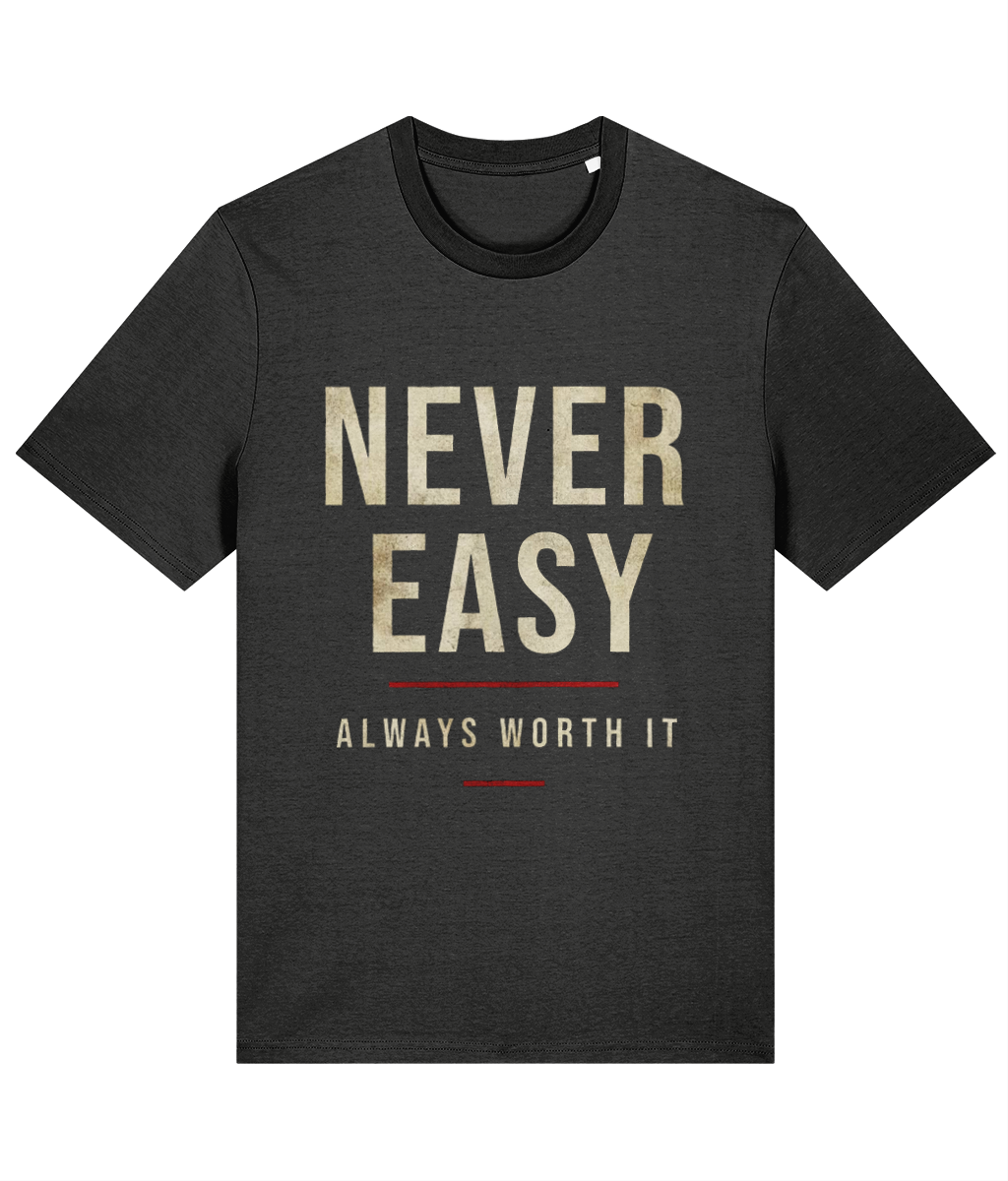 Never Easy Welsh Rugby T-Shirt in Dark Heather Grey — Made in Cymru