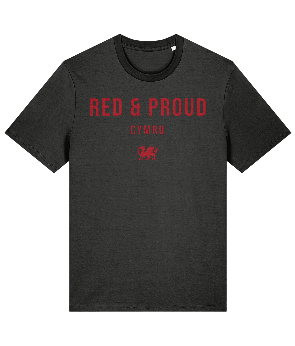 Red & Proud Welsh Rugby T-Shirt in Dark Heather Grey — Made in Cymru
