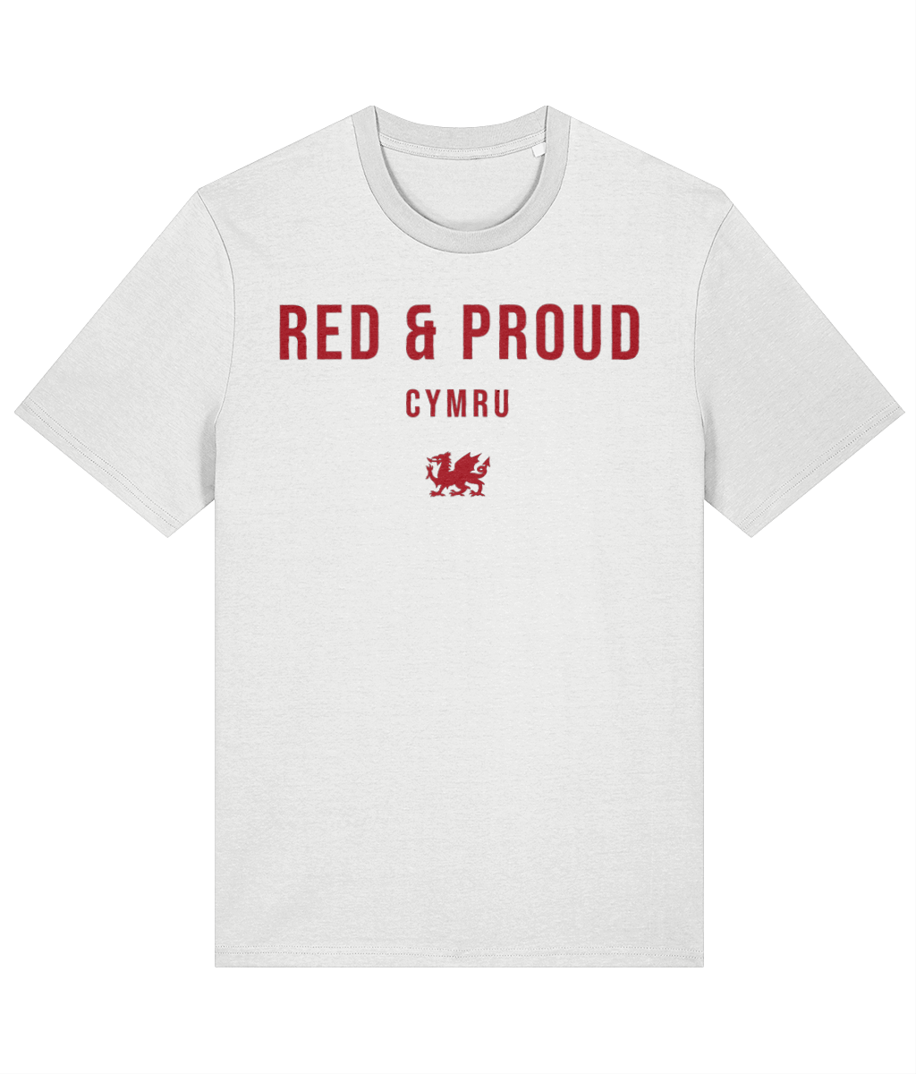 Red & Proud Welsh Rugby T-Shirt in White — Made in Cymru