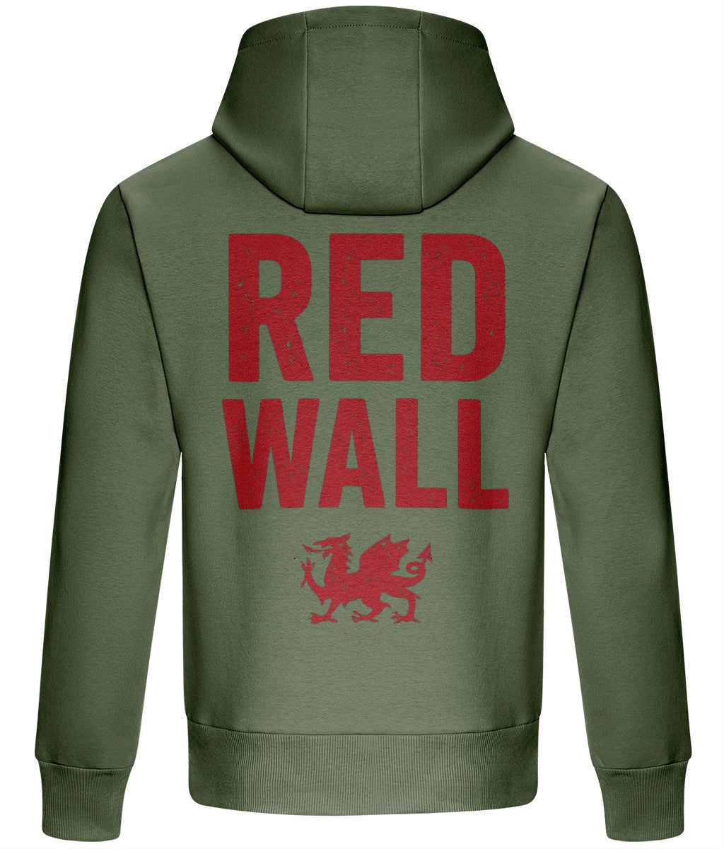 Made in Cymru Red Wall Dragon Welsh hoodie in Earthy Green – organic cotton