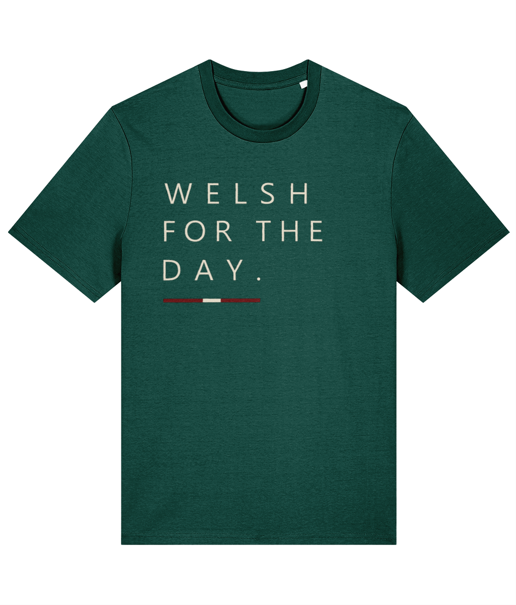 Welsh For The Day T-shirt, glazed green, Made in Cymru