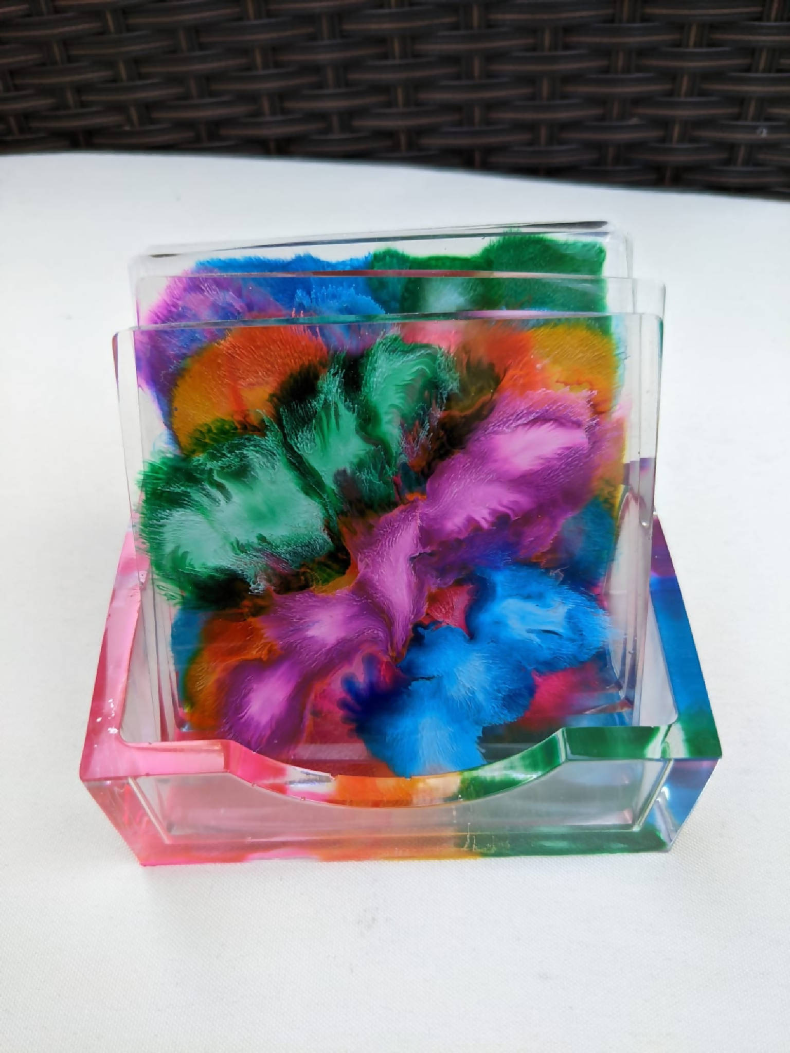 4x Resin alcohol ink coasters and stand