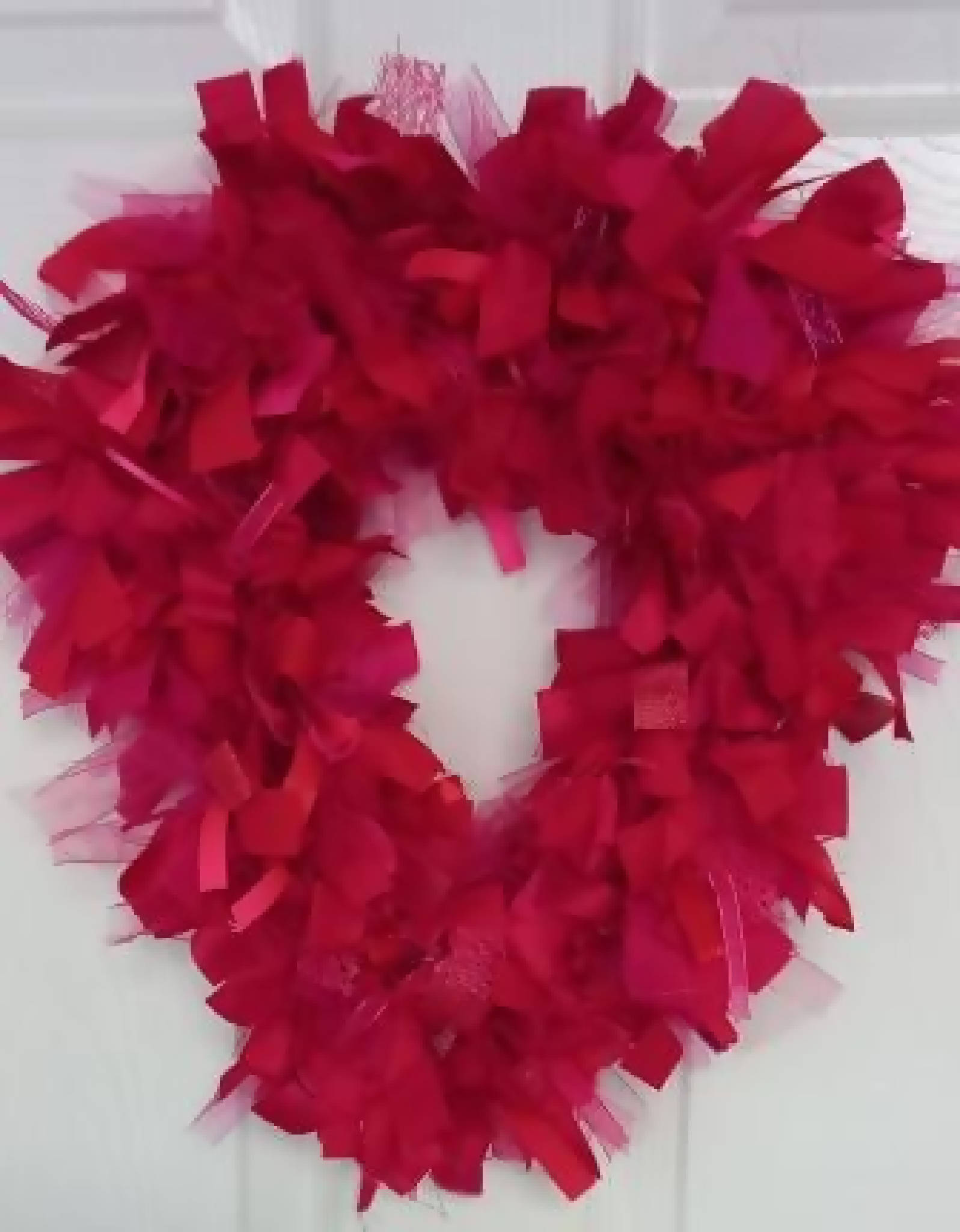 Rag Wreath Heart Shaped in Reds and Pinks