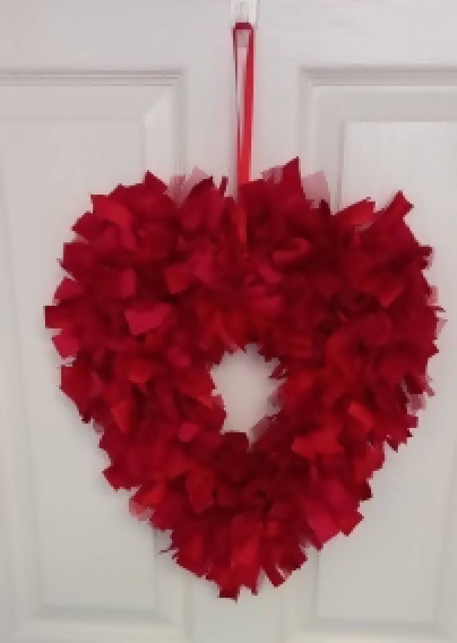 Rag Wreath Heart Shaped in Red