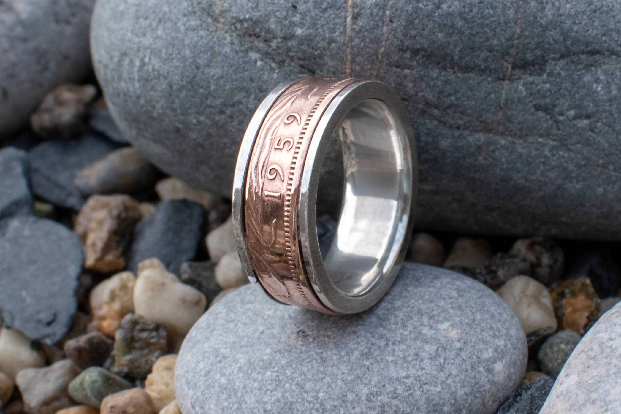 92.5% Silver Ring Inlaid with British Old Half Penny Bronze Coin Ring Made to Order