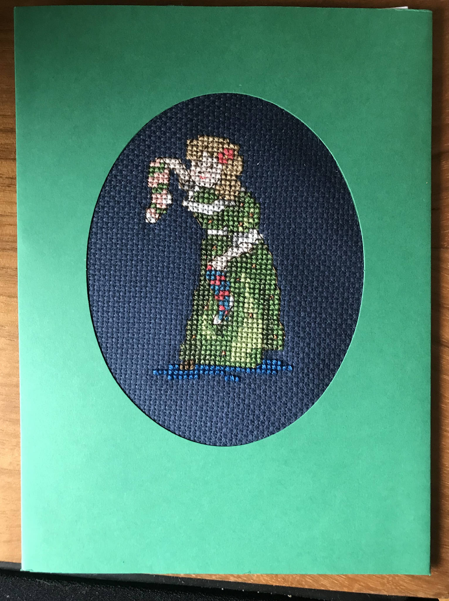 Cross Stitch Christmas Card - Victorian Girl with Christmas stockings