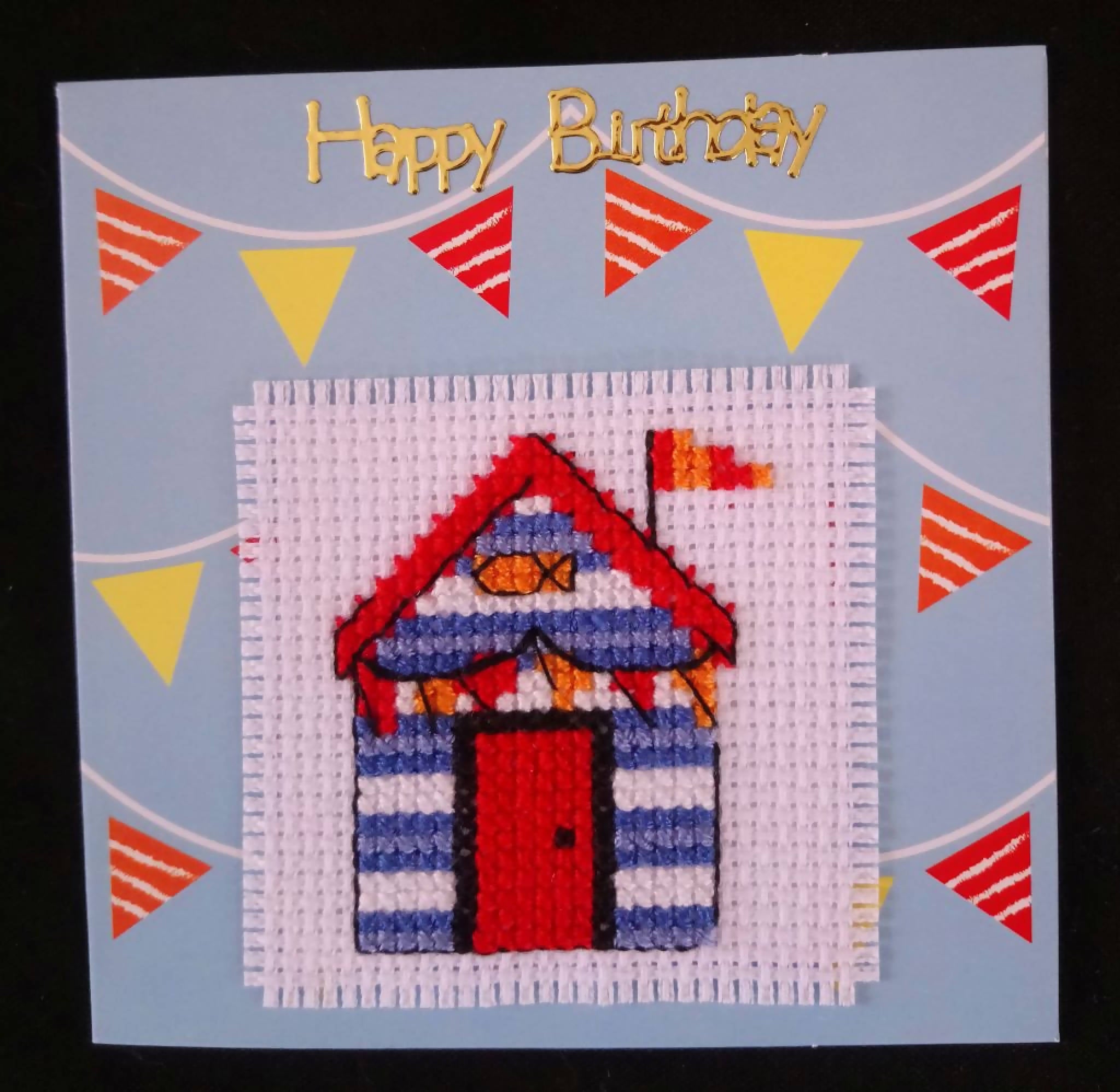 Happy Birthday Cross Stitch Card - Beach Hut