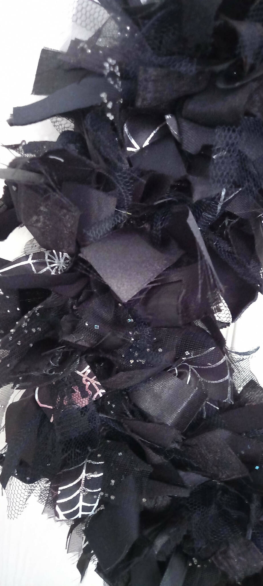 Halloween Rag Wreath in Black and Silver