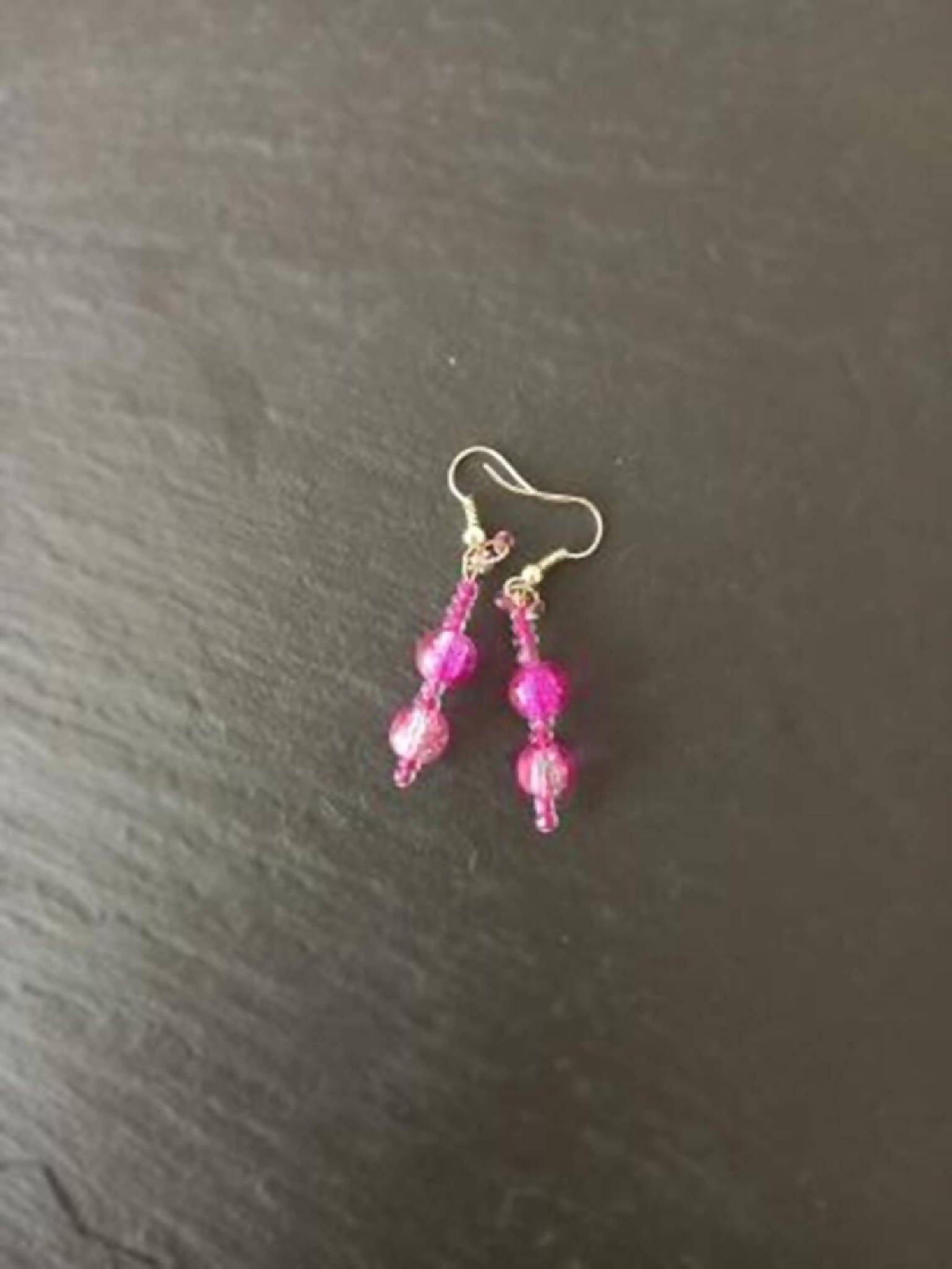 Earrings - Pink Crackle Beads
