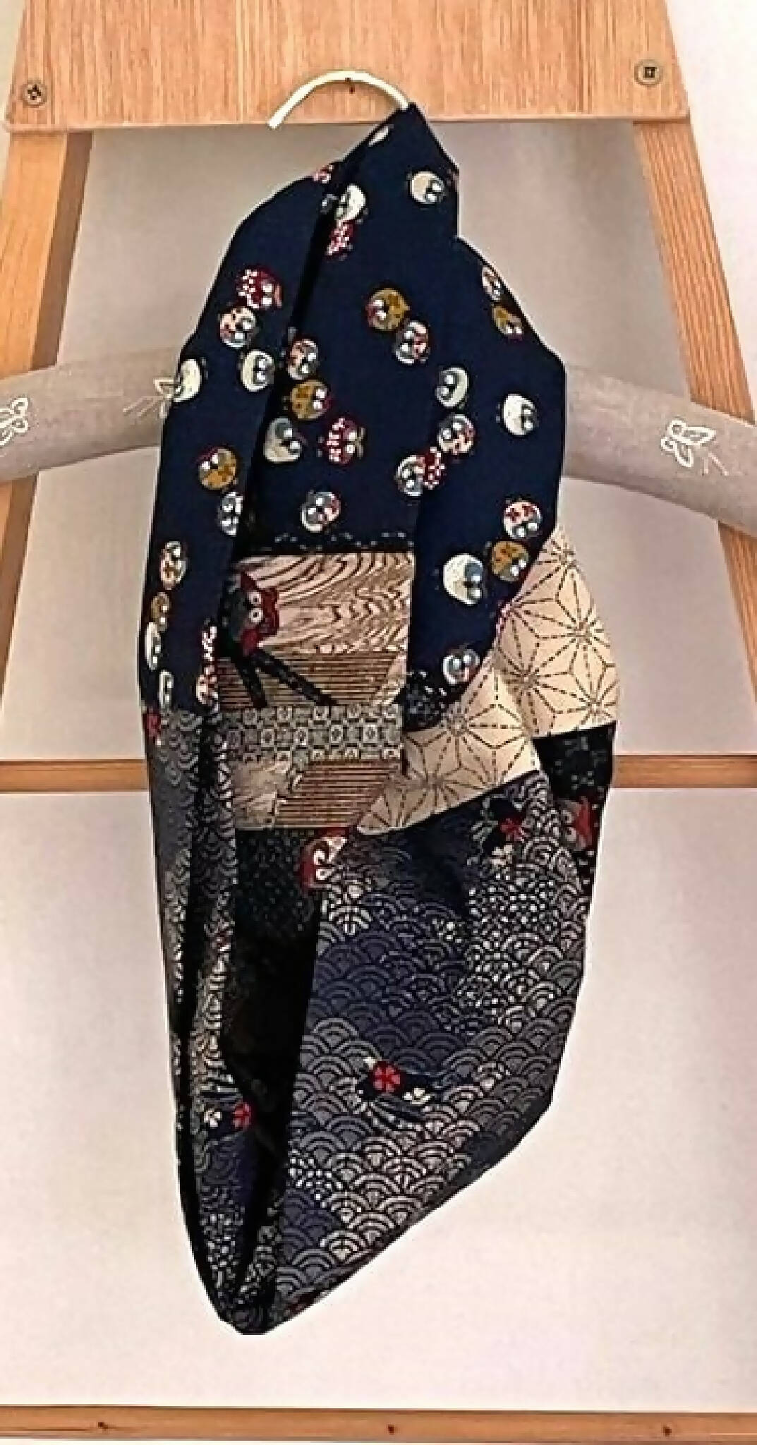 Infinity Scarf in Japanese Fabric with Owls and Rabbits