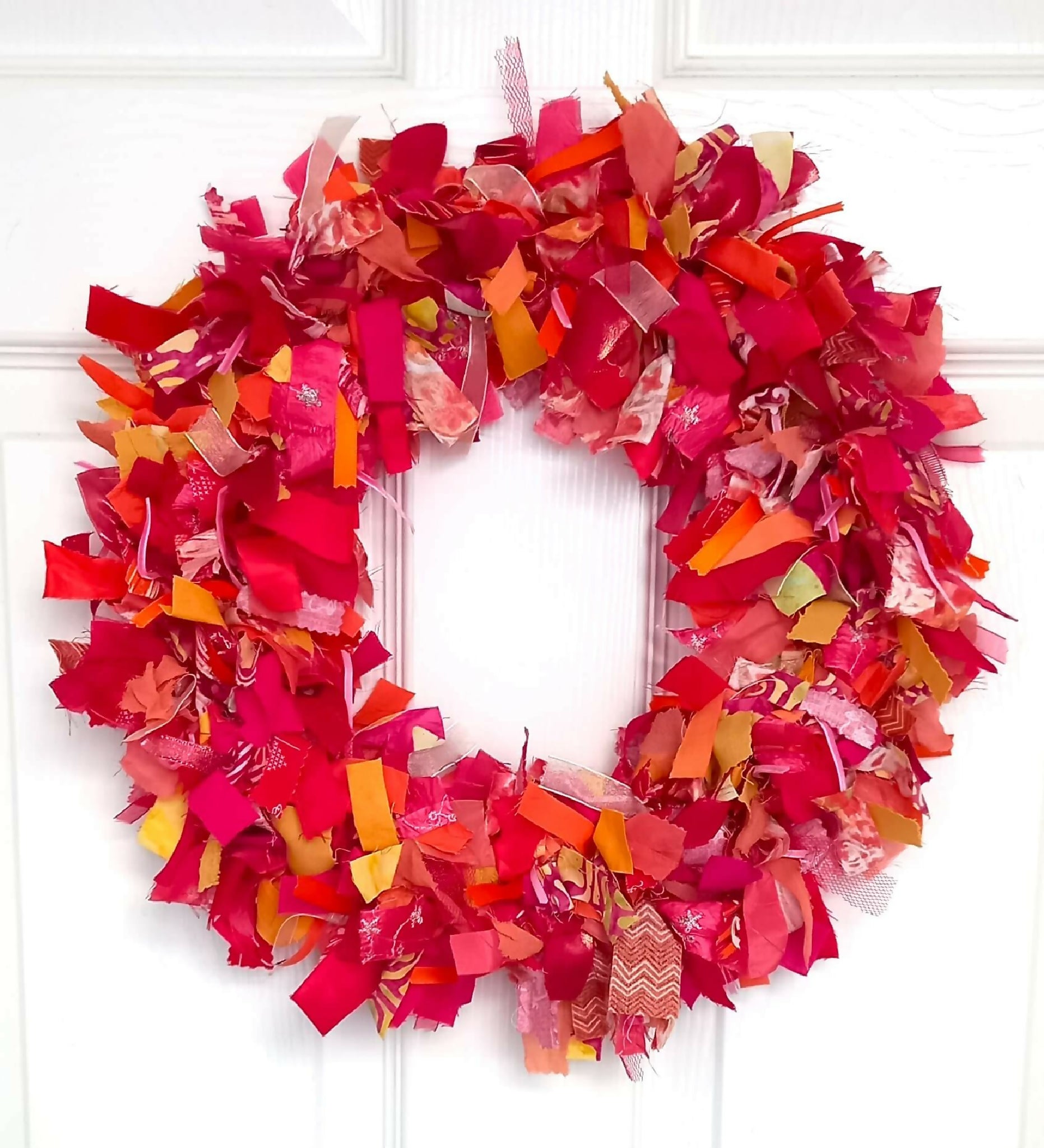 Rag Wreath in Orange Pink Red