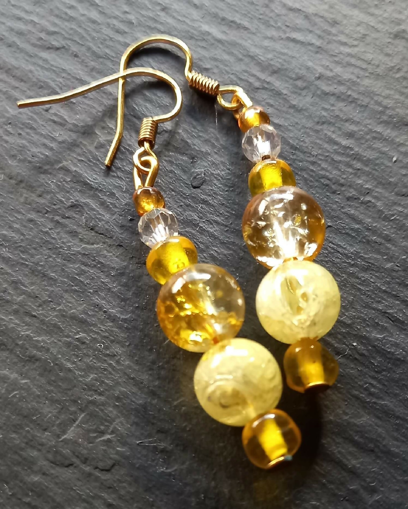 Earrings - Yellow Crackle Beads