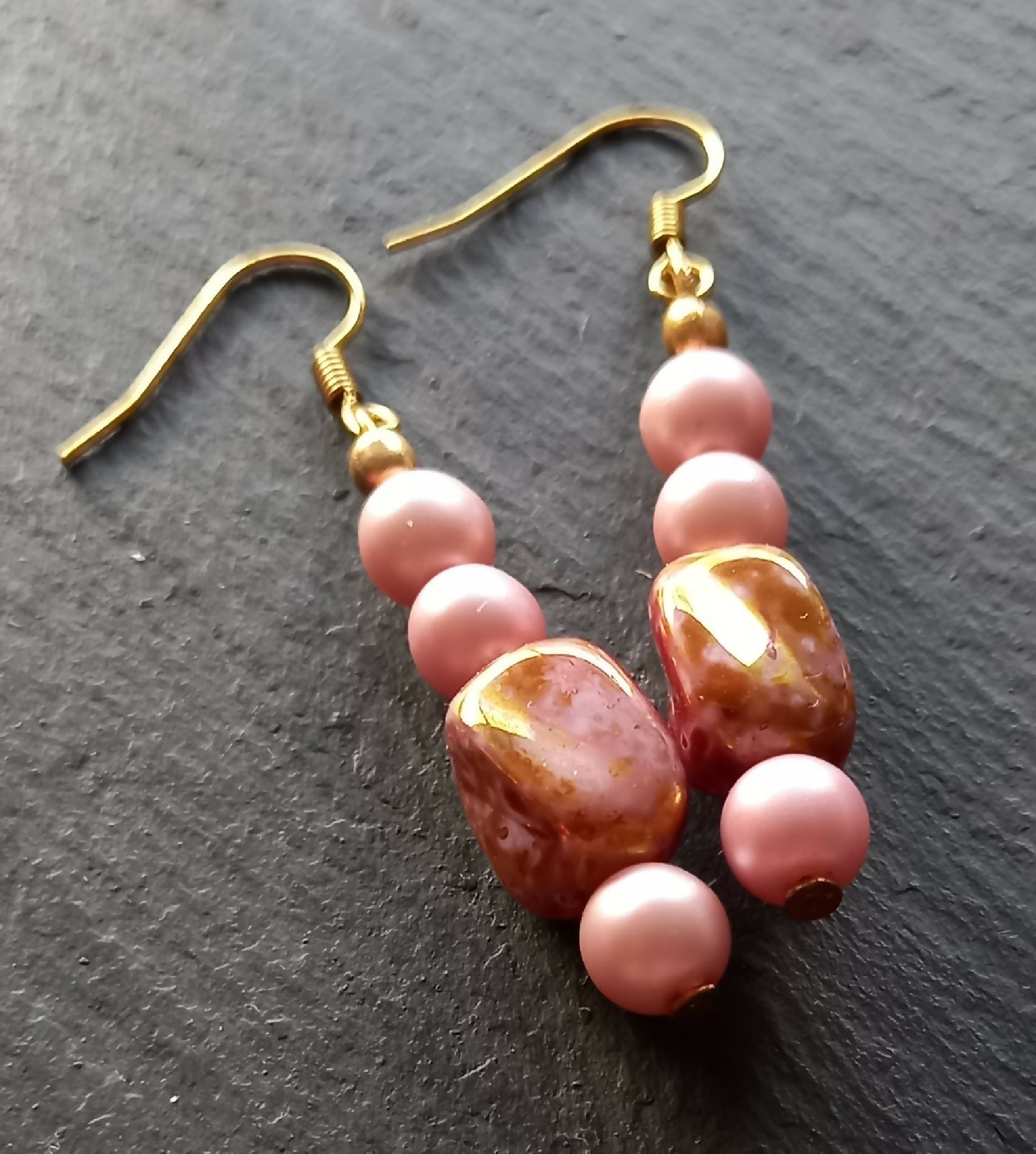 Earrings - Pink Gold Beaded