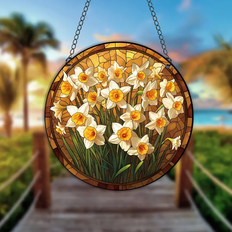 Vintage Daffodil Acrylic Stained Glass Effect Suncatcher