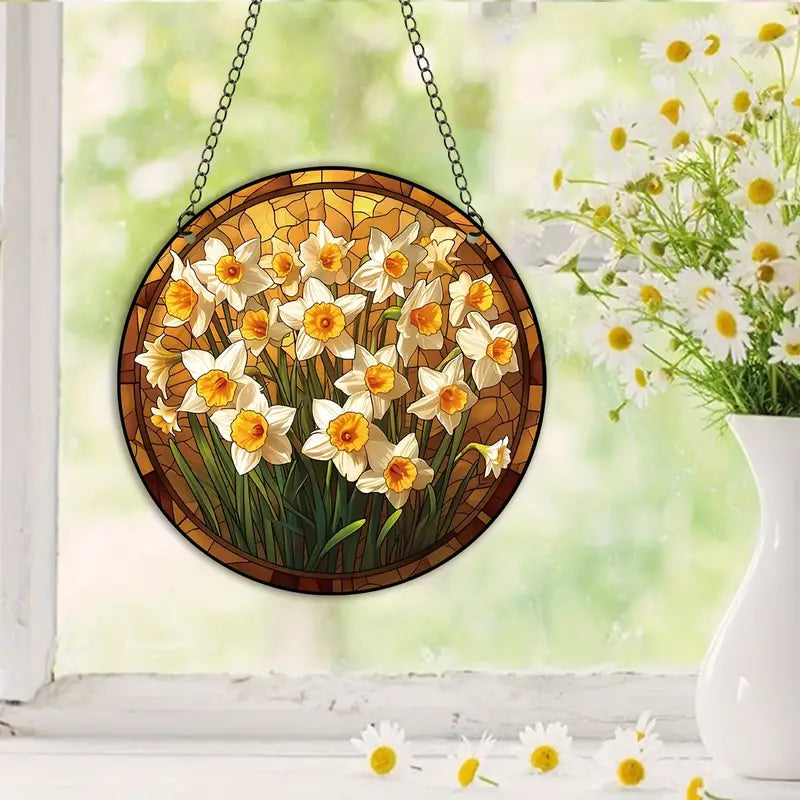 Vintage Daffodil Acrylic Stained Glass Effect Suncatcher