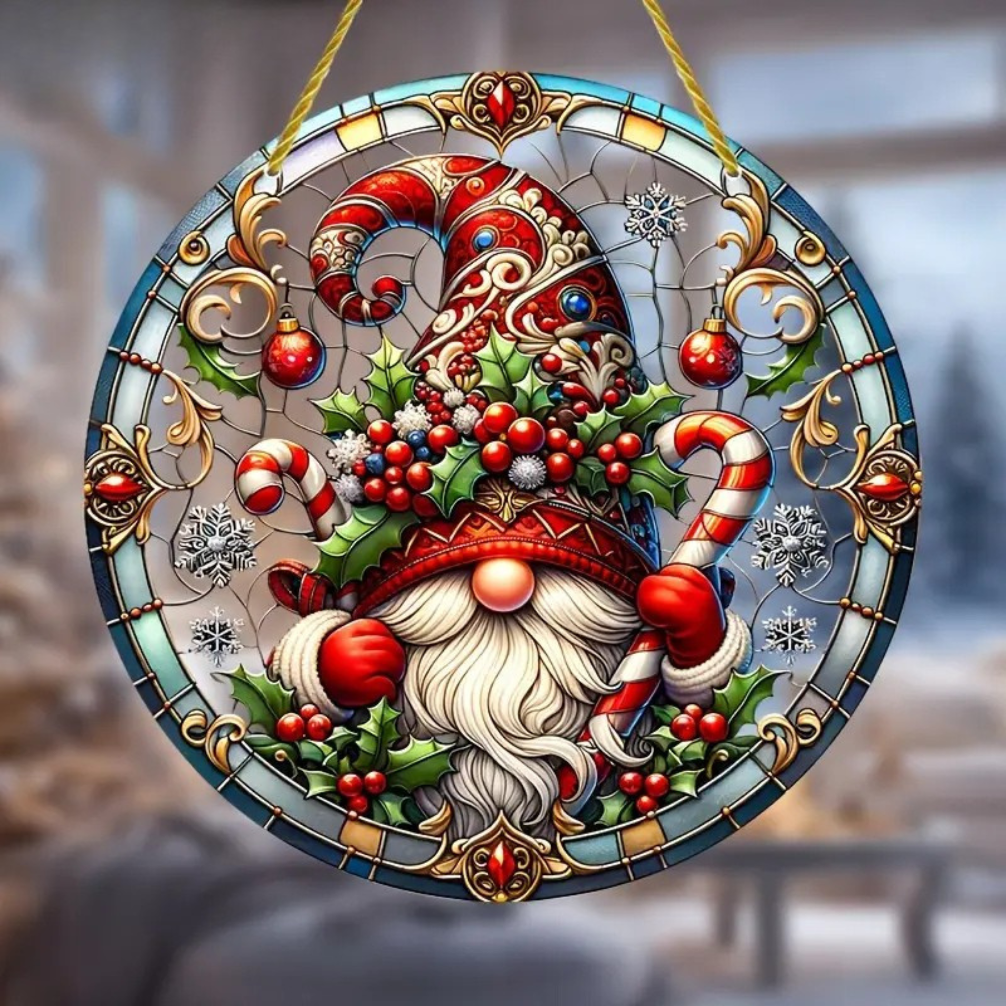 Gnome Santa Christmas Suncatcher Acrylic Hanging Ornament