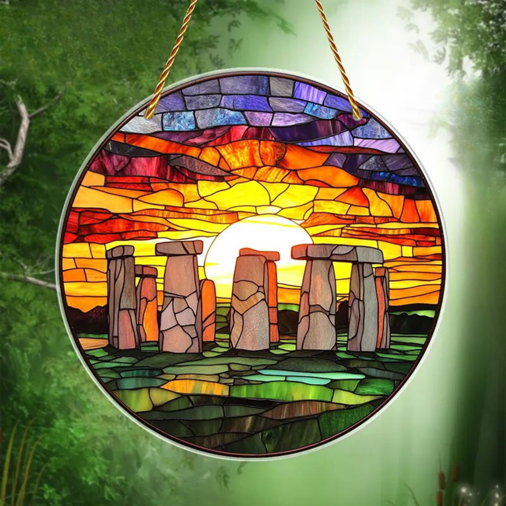 Stonehenge Sunrise – Stained Glass Style Suncatcher