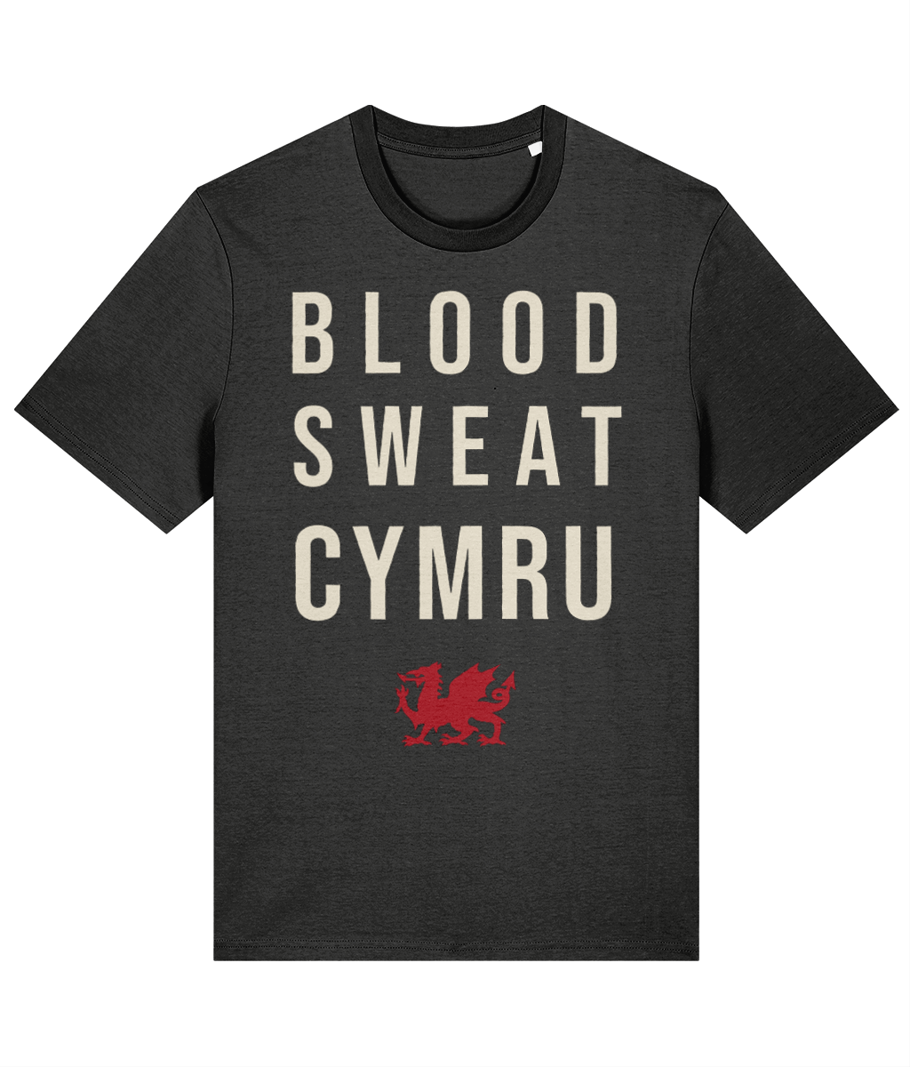 Blood, Sweat, Cymru T-Shirt in Dark Heather Grey — Made in Cymru