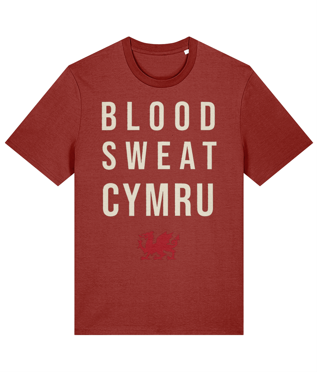 Blood, Sweat, Cymru T-Shirt in Earthy Red — Made in Cymru