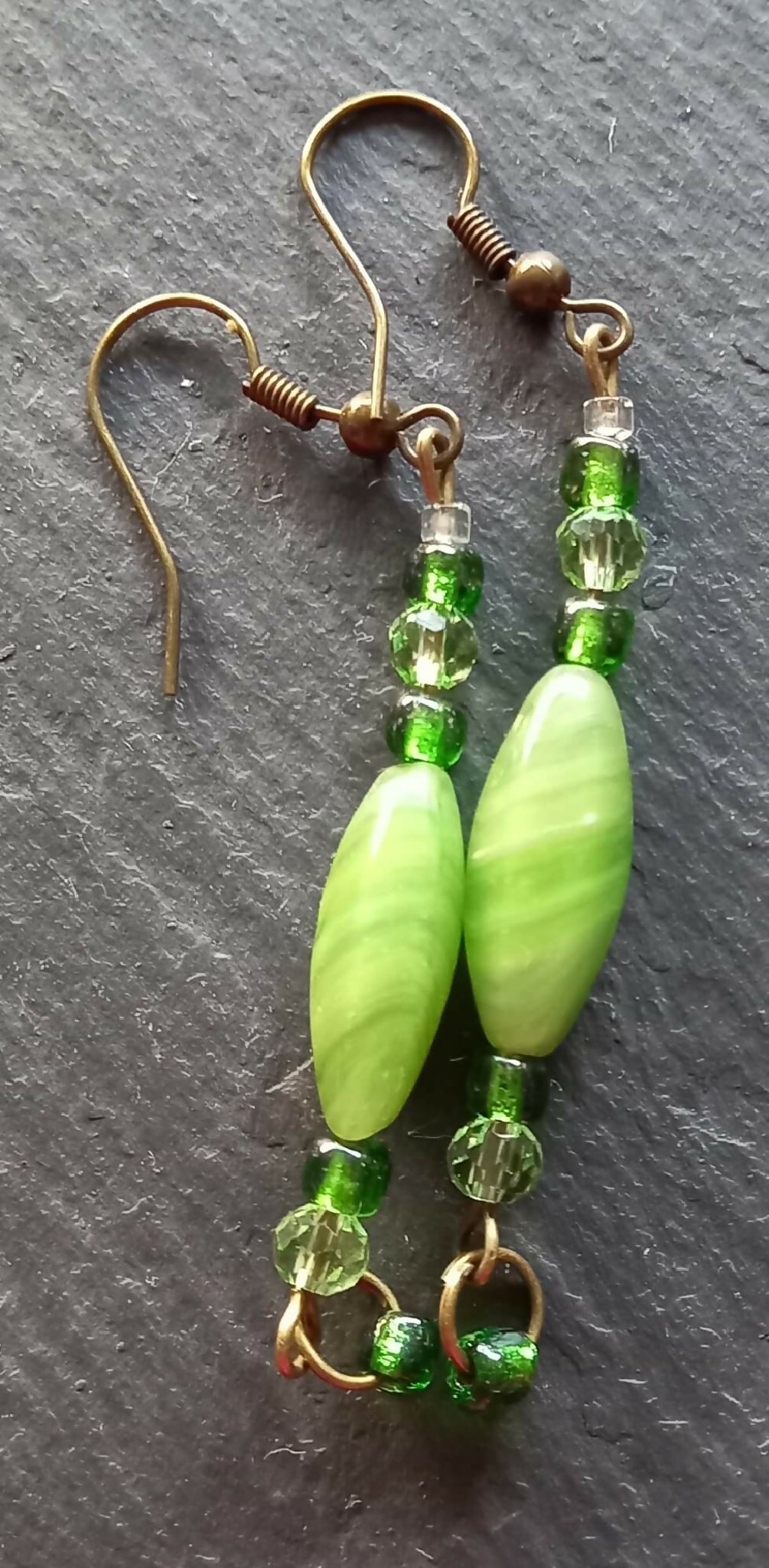 Earrings - Long Green Beads