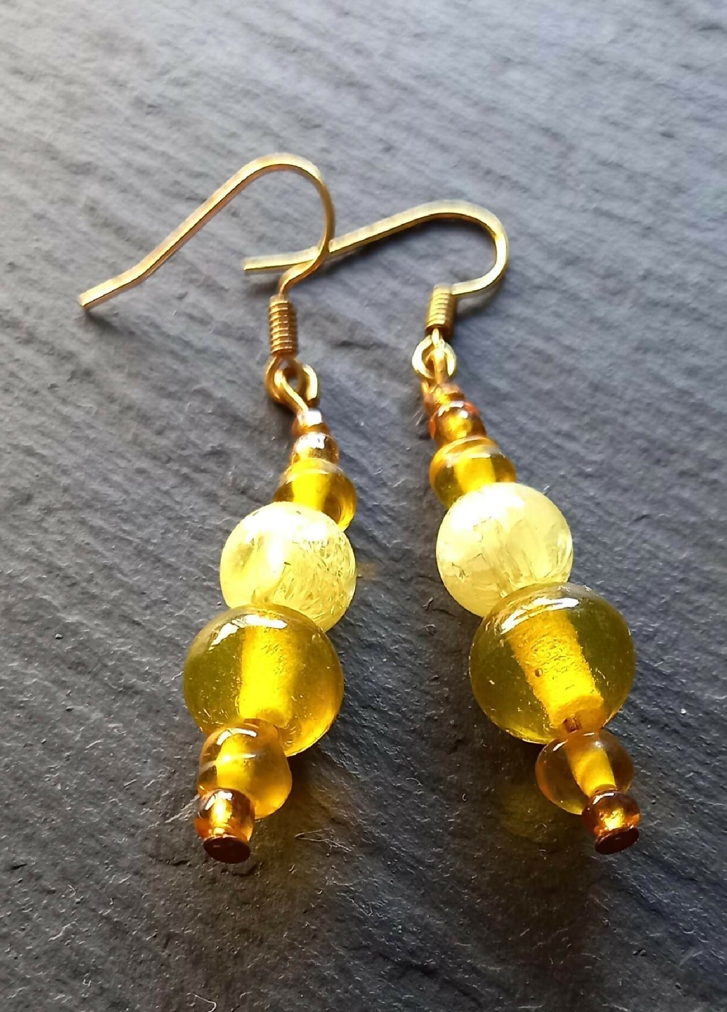 Earrings - All Yellow Crackle Beads