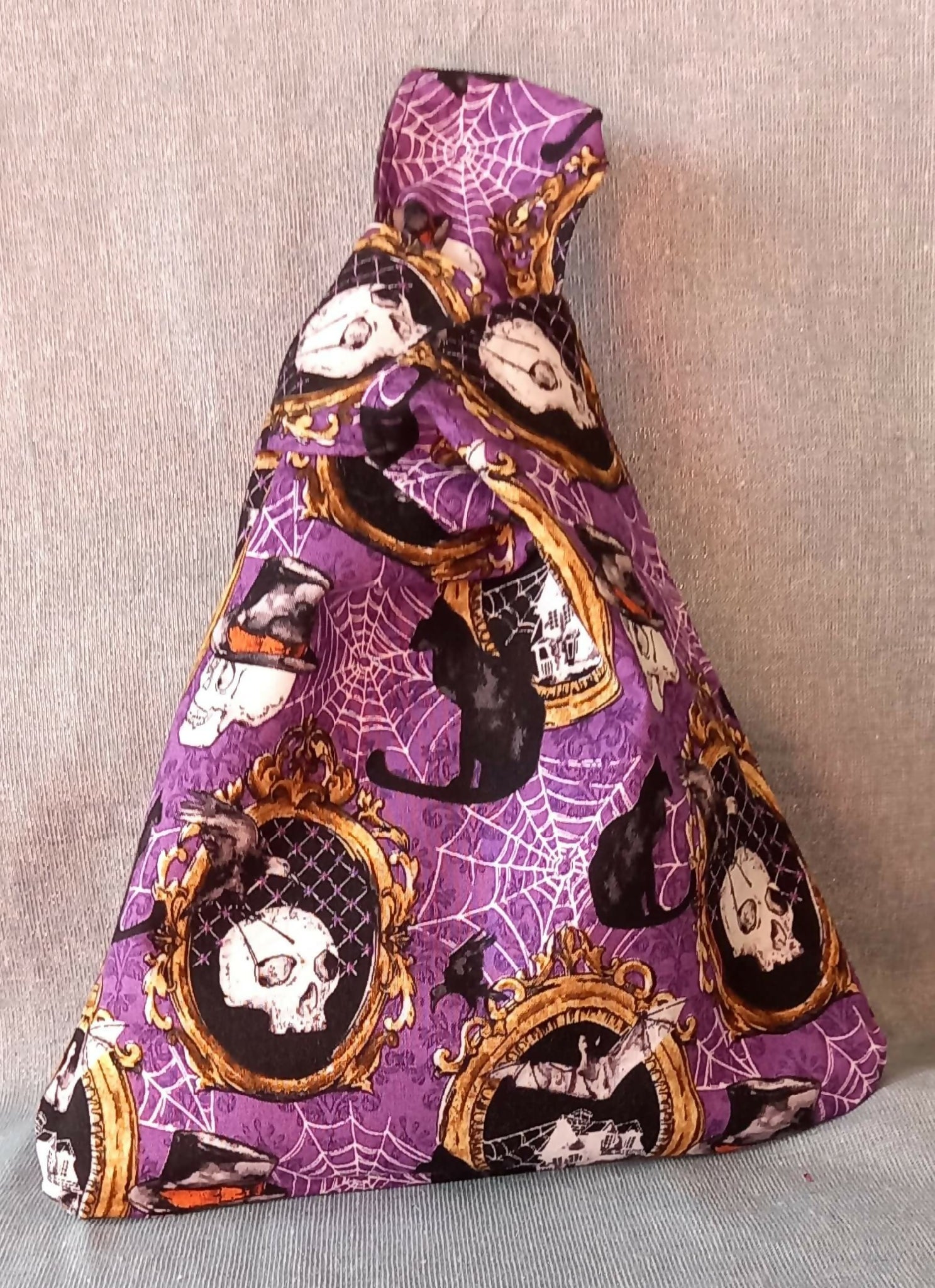 Japanese Knot Bag Small - Spooky Spider and Skull