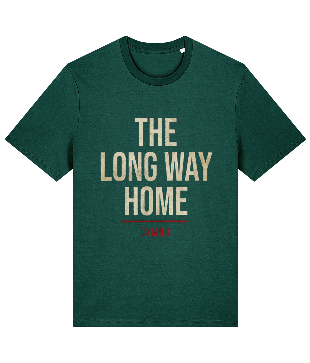 Made in Cymru Long Way Home Welsh T-Shirt in Glazed Green – organic cotton