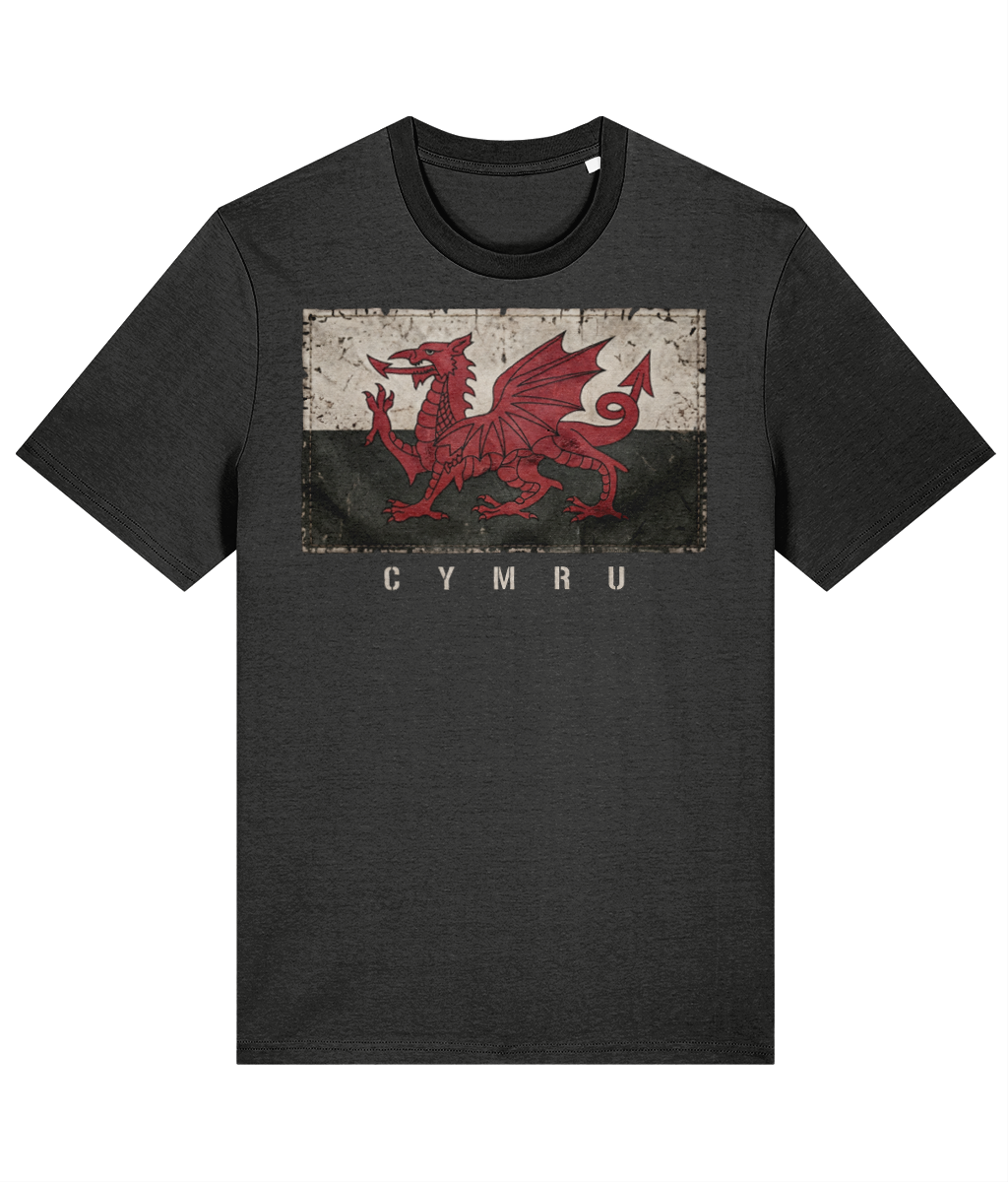 Made in Cymru Baner Cymru Welsh T-Shirt in Dark Heather Grey